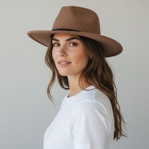 Olive & Pique Women's OS Chenille Fedora Hat Brown EUC